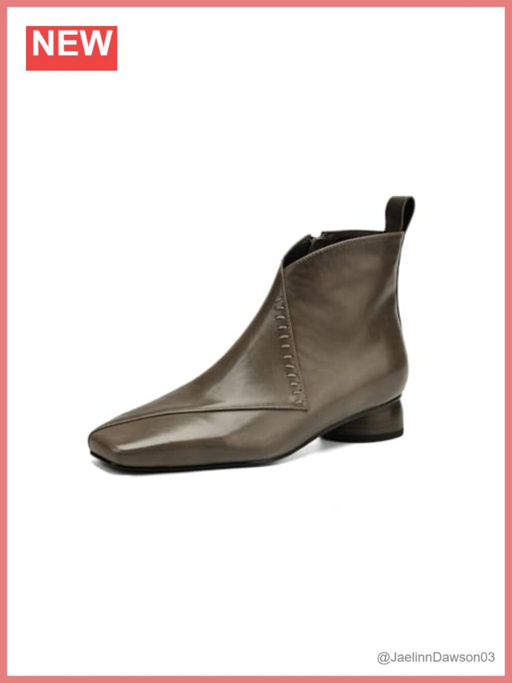 Genuine Leather Square Toe Side Zipper Low Heels Handmade Ankle Boots